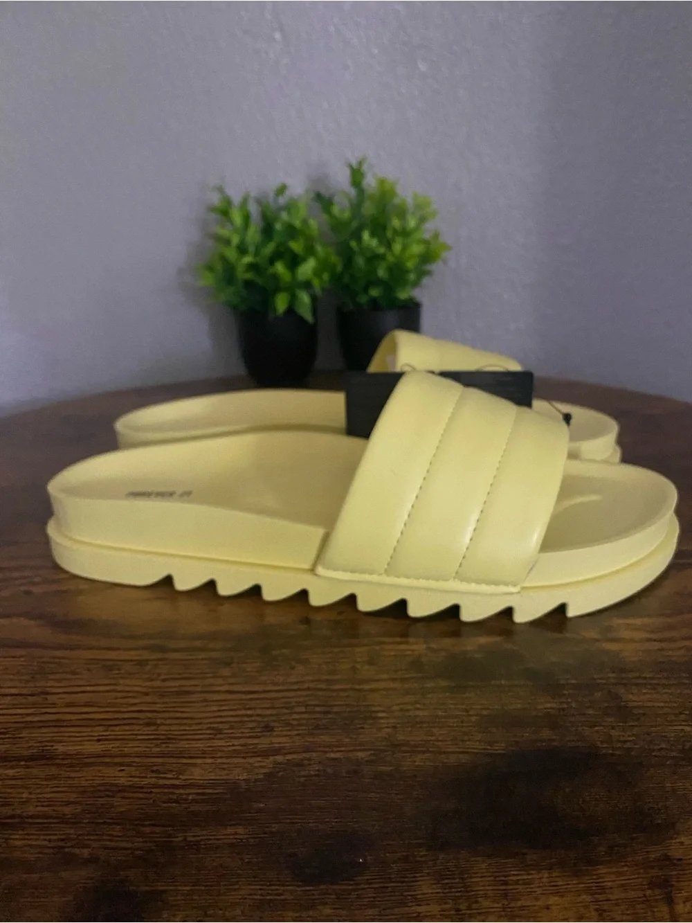 Forever 21 Yellow Quilted Slide Sandals